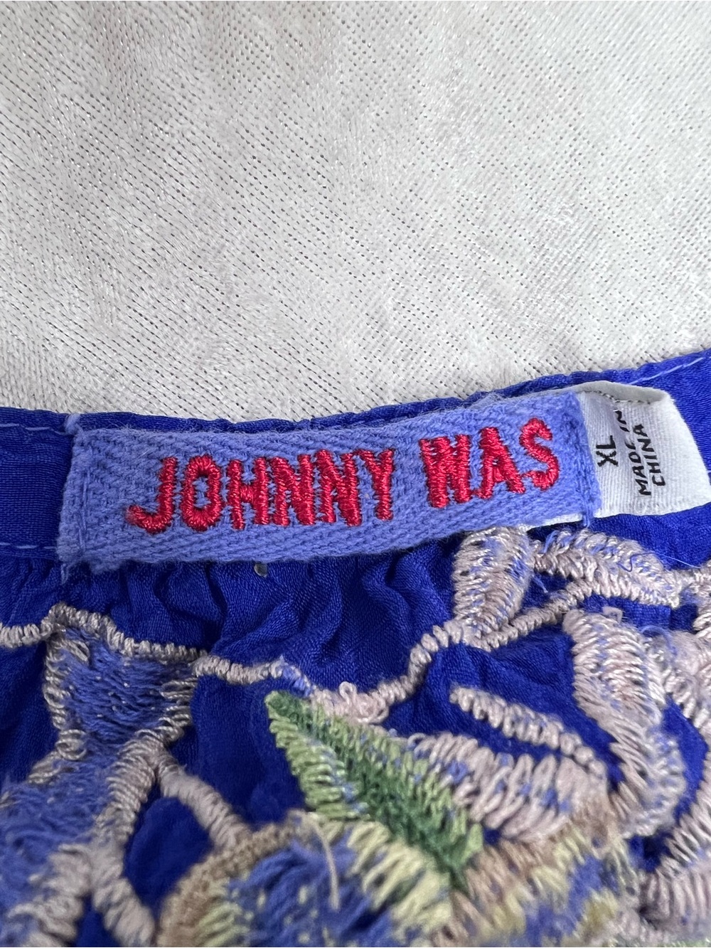 Johnny Was vibrant Blue Embroidered intricate bird floral V-Neck Tunic XL - Picture 2 of 14